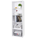 5-Tier Narrow Bookshelf – Freestanding Wood Cube Storage Shelf for Small Spaces, White SUPER DEAL