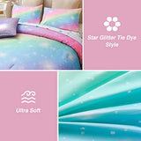 A Nice Night 6Pcs Gradient Glitter Bedding Set for Girls, Colorful Rainbow Galaxy Comforter Set, Ultra Soft Bedding Sets (Pink,Queen 6Pcs) A Nice Night