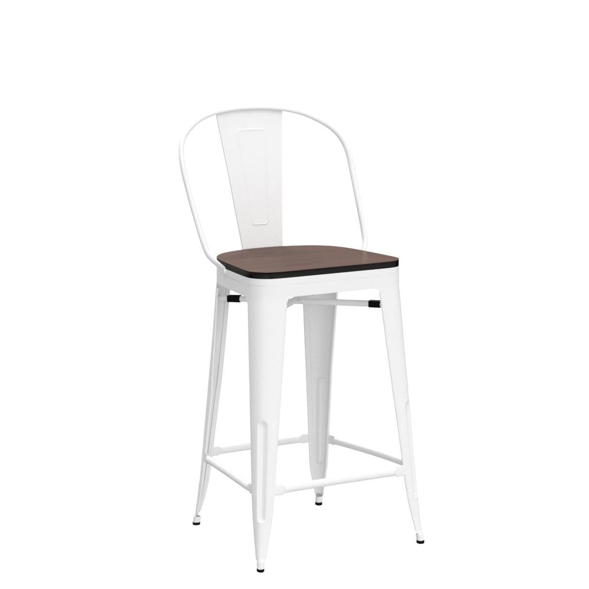 Yongqiang 30 inch Bar Stools Set of 4 Farmhouse Bar Height Stools High Back Kitchen Bar Chairs Cream White Metal Barstools with Large Wooden Seat Yongqiang