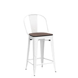 Yongqiang 30 inch Bar Stools Set of 4 Farmhouse Bar Height Stools High Back Kitchen Bar Chairs Cream White Metal Barstools with Large Wooden Seat Yongqiang