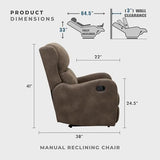 Lexicon Manual Recliner Chair, Reclining Sofa Chair, Home Theater Seating, Wall Hugger, Manual Recliner for Living Room/Office/Apartment, Easy Assembly, Brown Polished Microfiber