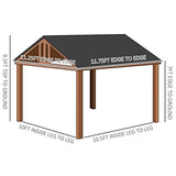 Outsunny 11' x 12' Hardtop Gazebo with Wooden Frame and Waterproof Asphalt Roof, Permanent Pavilion Gazebo Canopy, for Garden, Patio, Backyard, Deck, Porch, Brown Outsunny