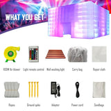 Inflatable Cube Tent Nightclub Party Tents with Blower, 26FT Large Space Outdoor Marquee House LED Wall Wash Lights for Exhibition Birthday Coporates, White BoldBlur