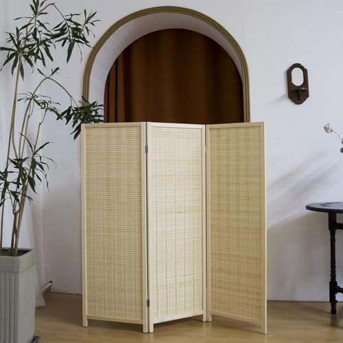 Pawlabay 3 Panel Short Panel Divider Screen,3.95 FT Tall Bamboo Room Divider Folding Privacy Screen,Short Panel Divider Freestanding Room Divider for Room Seperation,Beige PawlaBay