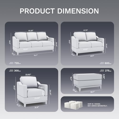 Sectional Sofa Couch Set with Coffee Table-Living Room Sofa Set with 3-Seater Couch, Loveseat Sofa and Armchair, Modern Versatile Convertible Modular Sofa Set for Living Room/Apartment-Darkgrey