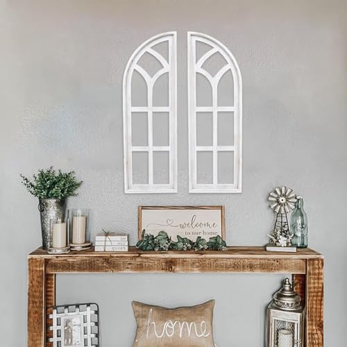 SwallowLiving 24" x 36" Farmhouse Rustic Farmhouse Cathedral Wood Architecture Window Frame Wall Decor Set of 2 - WoodArtSupply