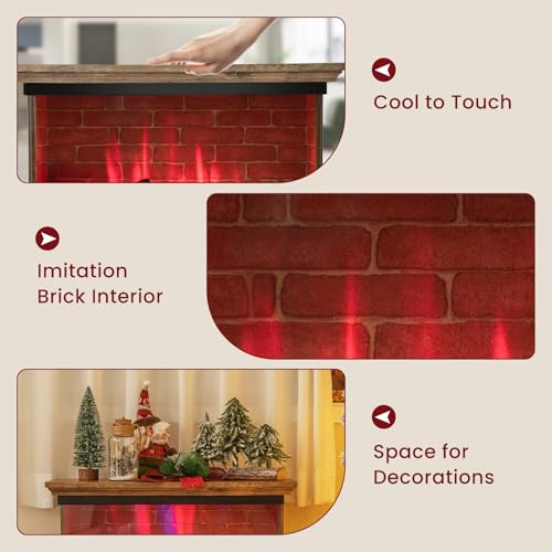 ORALNER 27” Electric Fireplace with Mantel, 3-Sided Glass View, Wooden Surround Firebox, Freestanding Fireplace Heater w/ 7 Flame Colors, Remote & 6H Timer, Overheat Protection, 1400W (Brown) ORALNER