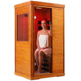 Bowear Far Infrared Sauna for 1-2 Person, 110V 1120W Indoor Home Sauna with Bluetooth Audio, 7 Colors Light Therapy, Reading Lamp, Time & Temperature Adjustable, Oguman Wood Dry Sauna Bowear
