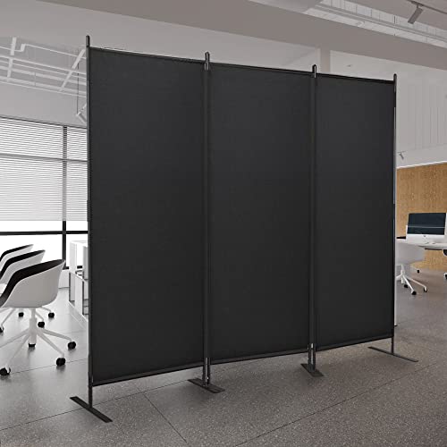 JAXPETY Room Divider Panel 6Ft Privacy Screen Wall Dividers for Room Separation Flexible Partition Folding Portable Room Partition for Office 88" W x 73" H, Black JAXPETY