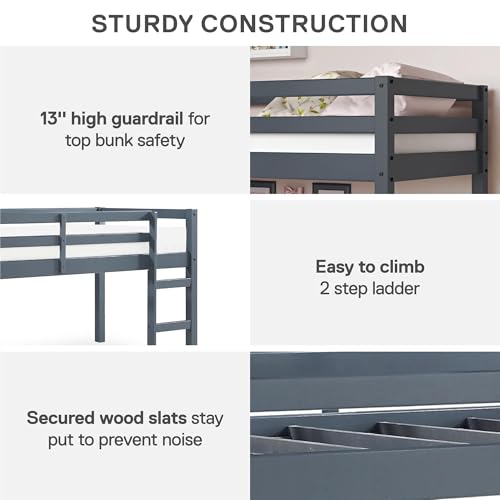 DHP Milton Junior Twin Loft Bed - Space-Saving Grey Design for Kids DHP