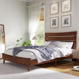 VanAcc Queen Size Solid Wood Bed Frame, Mid Century Platform Beds with Slatted Headboard, Wood Slat Support/No Box Spring Needed/Noise Free/Walnut VanAcc