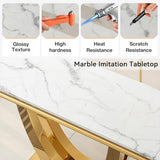Goujxcy 47"" Marble Console Table Luxury Gold Sofa Table with Geometric U-Shape Stainless Steel Pedestal Modern Long Console Sofa Table White Marble Entryway Hall Table for Living Room Hallway Goujxcy