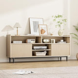 GAOMON Fluted TV Stand for 70 inch, Modern Entertainment Center with Storage and Sliding Doors, Wood Media Console Cabinet Furniture TV Console Table for Living Room Bedroom, Natural Oak GAOMON