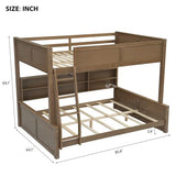 Merax Wooden Bunk Beds Full XL Over Queen for Teens Adults, Farmhouse Full XL Over Queen Low Bunk Bed with Storage Shelves and Charging Station and Inclined Ladder for Dormitory, Wood Merax