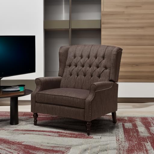 Great Deal Furniture Salome Oversized Tufted Wingback Fabric Push Back Recliner, Brown Christopher Knight Home