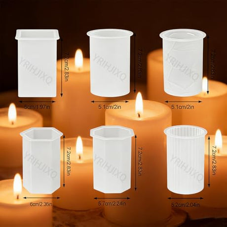 YRIHJIXQ 6Pcs Silicone Candle Molds Set Cylinder & Hexagon & Square Pillar Candle Molds with Different Textures for DIY Soy Wax Candles Resin Soap Plaster Home Decor 2.83in YRIHJIXQ