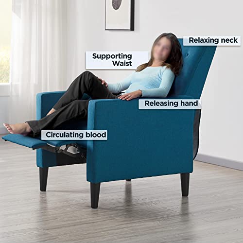 Yaheetech Fabric Recliner Chair Mid-Century Modern Recliner Adjustable Single Recliner Sofa with Thicker Seat Cushion Tufted Upholstered Sofa with Pocket Spring for Living Room Bedroom Blue