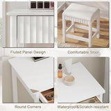 ChooChoo 40 Inch Modern Desk with Drawers, Makeup Vanity Desk with Padded Stool, Small Home Office Desk for Bedroom, White ChooChoo