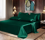 Homiest 7pcs Satin Sheets Queen Size Bed Set - Blackish Green Luxury Silky Satin Bedding - 1 Deep Pocket Fitted Sheet, 1 Soft Flat Sheet, 4 Pillowcases, 1 Body Pillowcase Homiest