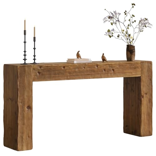 TRIBEWOOD Solid Wood Console Table, 63-Inch Farmhouse Sofa Table Behind Couch for Entryway, Living Room, Foyer, Easy Assembly (Rustic Brown) TRIBEWOOD