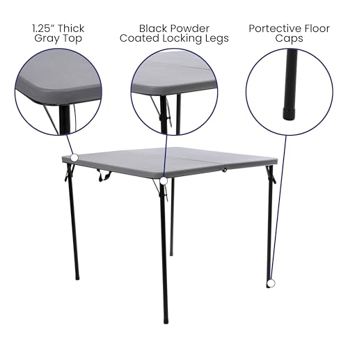 Flash Furniture Dunham 2.83' Square Plastic Folding Event Table with Carrying Handle, Bi-Fold Portable Banquet Table for Indoor/Outdoor Events, Gray Flash Furniture