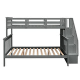 Stairway Bunk Beds Twin Over Full with 4-Step Stairs and Under-Step Storage Shelves, Gray Merax