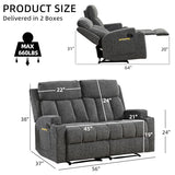CANMOV Manual Recliner Sofa Set, Fabric Home Theater Seating with Side Pockets and Cup Holders, 2 Seat Reclining Couch for Living Room, Office, Dark Grey