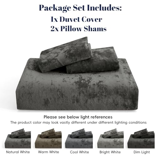 PHF Truly Velvet Duvet Cover Set King Size, 3pcs Ultra Soft Breathable Comforter Cover Set, Luxury Cozy Flannel Duvet Cover with Pillow Shams Bedding Collection, 104" x 90", Dark Gery PHF