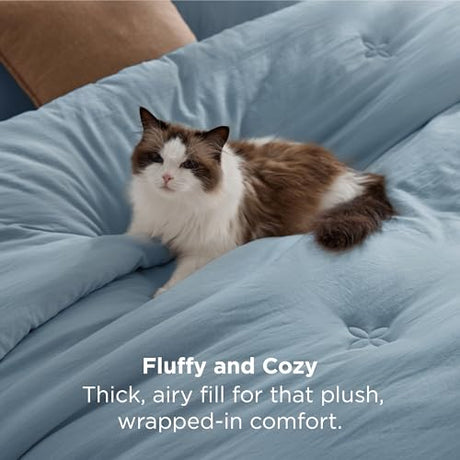 Bedsure Queen Comforter Set Mineral Blue, Soft Prewashed Queen Size Bedding, Quilted Comforter with Clover Design, Down Alternative Comforter for All Seasons, 3 Pieces Bed Set with 2 Pillow Shams Bedsure