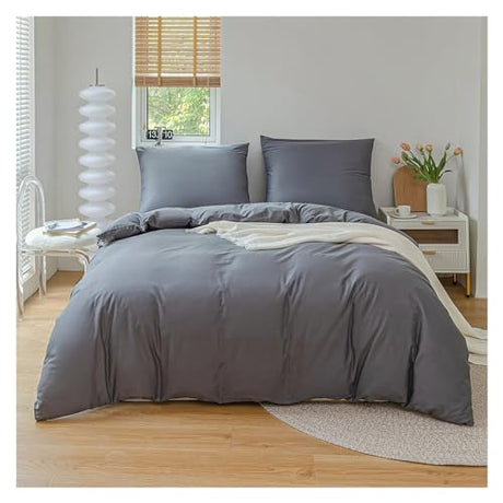 TXGJWRA 3Pcs Cotton Duvet Cover Set, Double Single King Queen Cotton Bedding Quilt Cover Set,Summer Duvet Cover Sets,Gr?-200x200cm (3Pcs Set) TXGJWRA