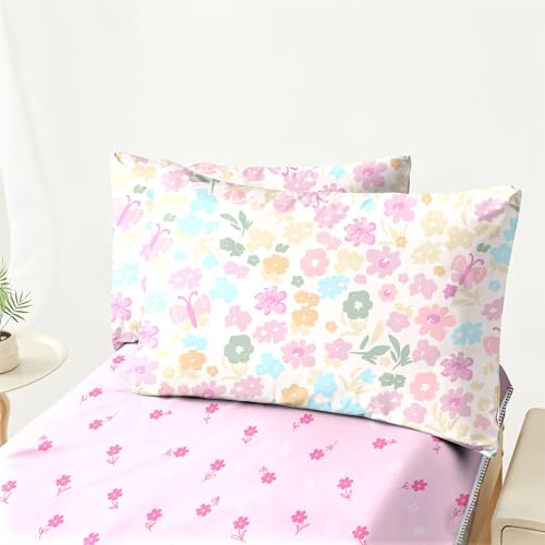 Dearller Zipper Bedding Twin Girls Pink Floral Bedding for Girls Flower Comforter All in one Zipper Kids Bedding Dearller
