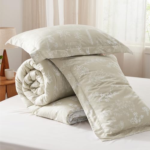 Bedsure King Comforter Set - Linen Bed Set, 3 Pieces Cute Floral Bedding, 1 Soft Reversible Botanical Flowers Comforter and 2 Pillow Shams Bedsure
