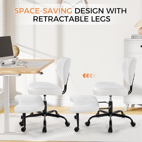 Cross Legged Office Chair, Ergonomic Criss Cross Chair with Wheels, 360° Swivel Height-Adjustable Meditation Chair for Yoga & ADHD, Wide Kneeling Chair with Strong Lumbar Support (White) BPY01W BEWISHOME