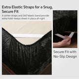 BEDELITE Velvet Fitted Sheet and Pillowcases Set, Luxury Soft Fuzzy Bottom Sheet with Reinforced Elastic Corner Straps, Deep Pocket up to 15 Inch, 1 Fitted Sheet and 2 Pillowcases (Queen, Black) BEDELITE