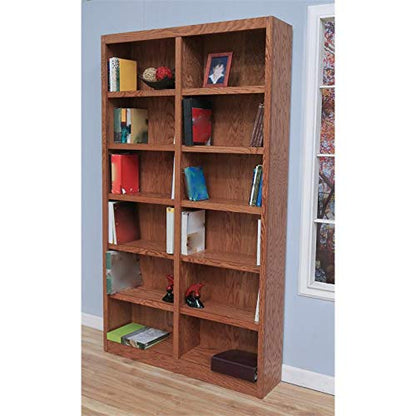 BOWERY HILL 84" Traditional Double Wide Wood Bookcase with Adjustable Shelves in Dry Oak Finish - WoodArtSupply