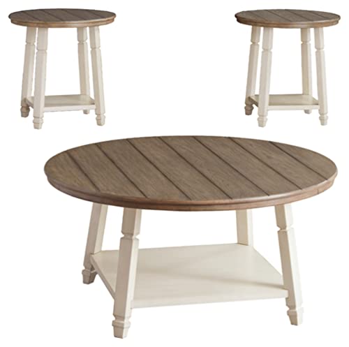Signature Design by Ashley Bolanbrook Farmhouse 3-Piece Table Set, Includes 1 Coffee Table and 2 End Tables with Lower Shelf, Antique White & Brown Signature Design by Ashley