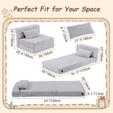 Givjoy Folding Sofa Bed Mattress for Kids with Pillow, Toddler Washable Folding Floor Mat for Daycare, Child Fold Up Sofa Futon Chair Bed with Storage Bag for Playroom, Camping, Girls and Boys, Grey Givjoy