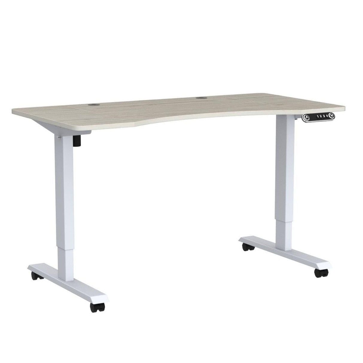Jceet Adjustable Height Electric Standing Desk - 55 x 30 Inch Sit Stand Computer Desk with Splice Board, Stand Up Desk Table for Home Office, White Frame/Oak Top(with Radian) Jceet