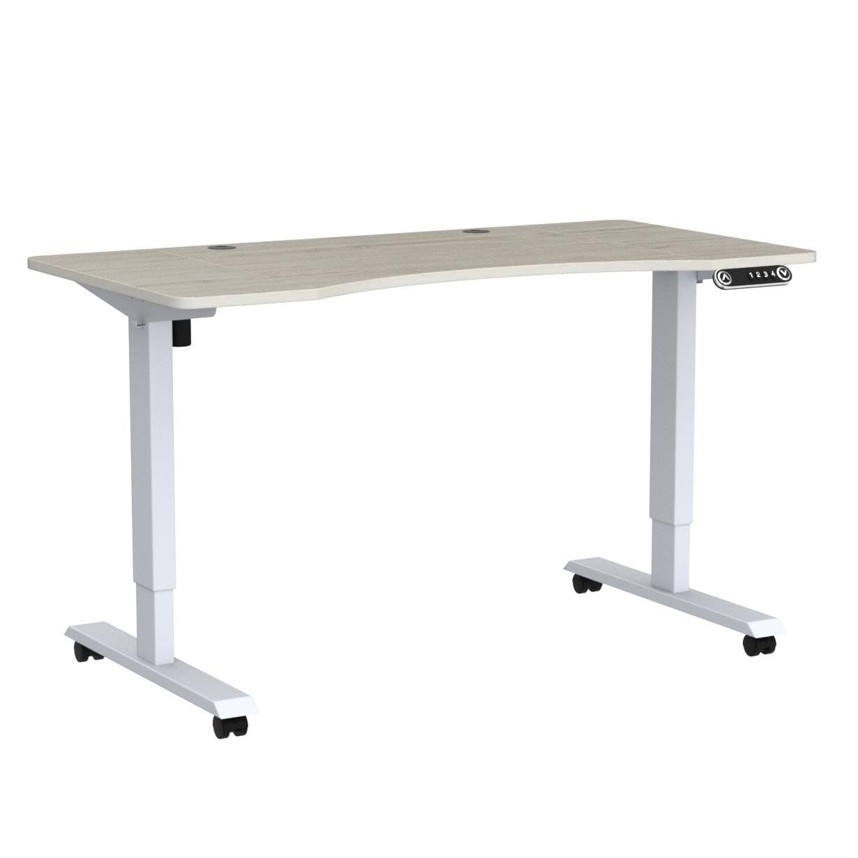 Jceet Adjustable Height Electric Standing Desk - 55 x 30 Inch Sit Stand Computer Desk with Splice Board, Stand Up Desk Table for Home Office, White Frame/Oak Top(with Radian) - WoodArtSupply