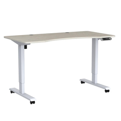 Jceet Adjustable Height Electric Standing Desk - 55 x 30 Inch Sit Stand Computer Desk with Splice Board, Stand Up Desk Table for Home Office, White Frame/Oak Top(with Radian) - WoodArtSupply