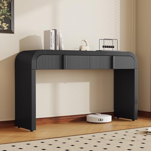 Merax Modern Entryway Table with 2 Drawers, Apricot Cream Rounded Silhouette and Smooth Surface Console Table for Living Room Merax