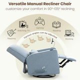 360° Swivel Rocker Recliner Chair with Adjustable Footrest, Rocking Chair Nursery with Phone Stand & Cup Holder,Manual Nursing Chair Glider Recliner Armchair for Adults, Living Room (Blue)