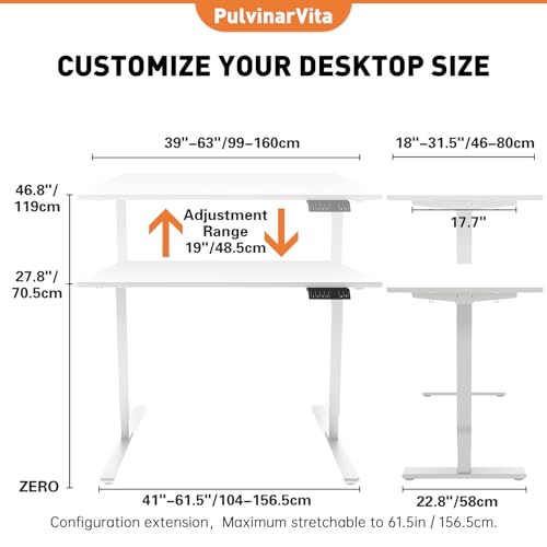 Dual Motor Standing Desk Frame 256 lbs Weight Capacity, Stand up Desk Frame Workstation, Electric Adjustable Legs, 3 Memory Height Settings, with Cable Management Tray, 2pcs Headphone Hook PulvinarVita