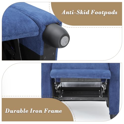 Athena Collection Recliner Chair, Reclining Lounge Chair with Adjustable Backrest and Footrest for Adults, Linen Upholstered Small Recliner Single Sofa for Small Space, Living Room, Bedroom, Blue Athena Collection