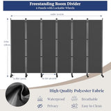 Kokorona 6 Panel Room Divider, 6FT Tall Rolling Privacy Screen with Lockable Wheels, Folding Wall Dividers Portable Room Divider for Room Separation, Included - Cover Strips, Grey, 119''W x 70''H Kokorona