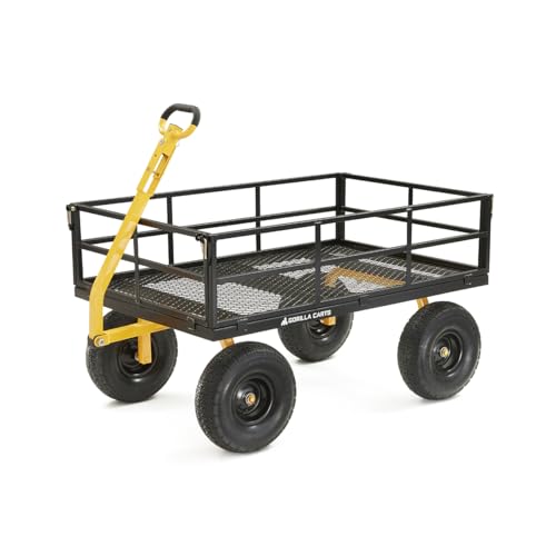 Gorilla Carts GOR1400-COM Steel Utility Cart, Heavy-Duty Convertible 2-in-1 Handle and Removable Sides, 12 cu ft, 1400 lb Capacity, Black Gorilla Carts