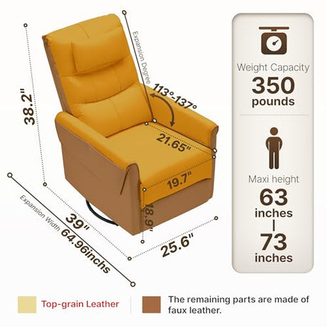 AIRSKY Leather Recliner Chair, Top Grain Leather, Italian Water-Washing Process, Movable Headrest,Swivel Rocker Recliner, Nursery Rocking Chairs,Wall Hugger Recliners, Living Room Chair, R3 (Brown) AIRSKY