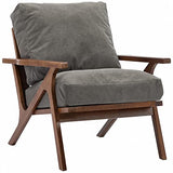 Wahson Mid Century Chair, Upholstered Accent Armchair, with Wood Frame and Canvas Cushions, Leisure Slipper Chair for Living Room/Bedroom, Grey Wahson