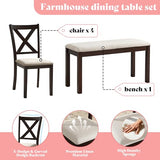 AMERLIFE 6-Piece Farmhouse Dining Table Set, 60” Solid Wood Table with 4 Upholstered Chairs & Bench, Comfortable Seating for 6, for Kitchen or Dining Room, Brown & Black Finish AMERLIFE