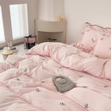 AOJIM Chic Pink Duvet Cover Set 3-Piece with Bow Pattern for Kids Adults, Twin Size Brushed Microfiber Ruffled Bedding Set, 1 Soft Comforter Cover and 2 Pillowcases, for All Seasons AOJIM
